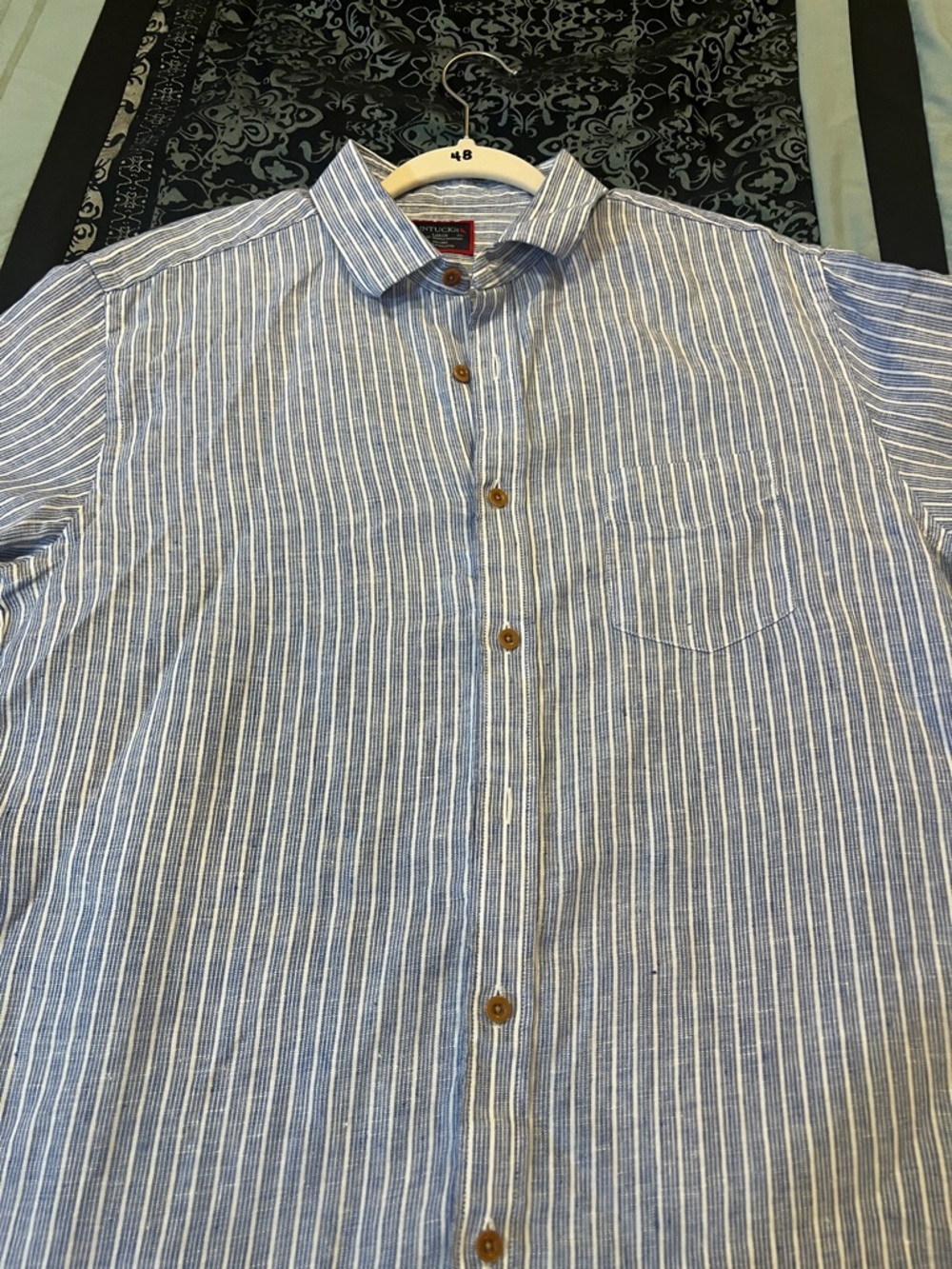 UNTUCKit Blue and White Vertical Stripe Button-Down Shirt - Picture 4 of 8